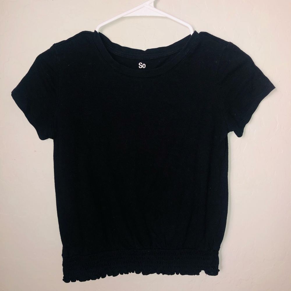 Black shirt with ruffle around bottom women small